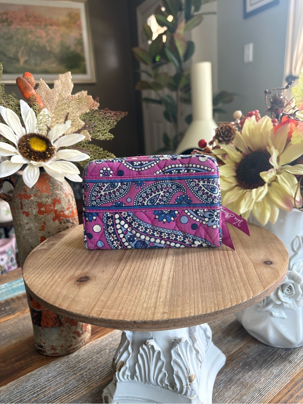 🤪 3 for $15 Vera Bradley Pink Blue Paisley Compact Organizer Wallet Coin Purse